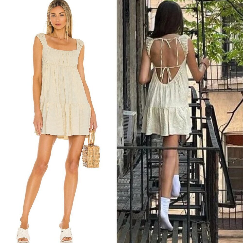 LPA Brantley Ivory Ruffled Backless Mini Dress Size Small 26508